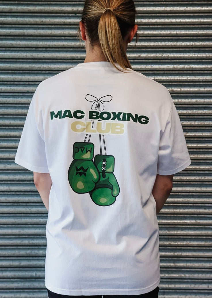 Oversized Mac T White - Green & Beige "MAC Boxing Club"