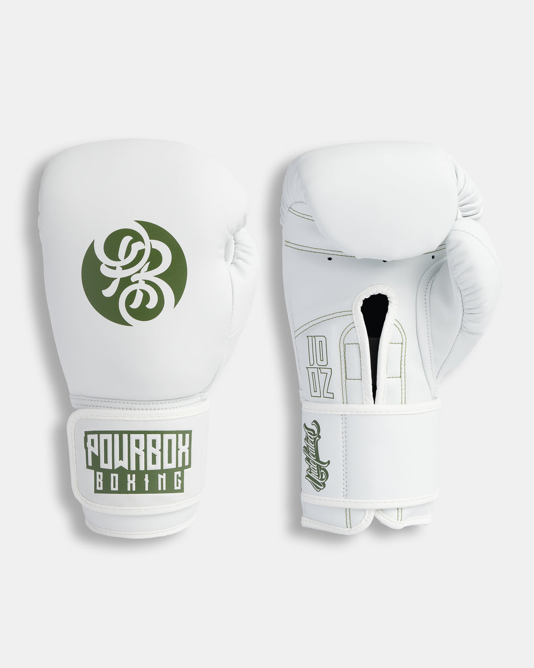 Powrbox Undefeated Velcro Gloves - Platoon (Matte White/ Army Green) 12oz