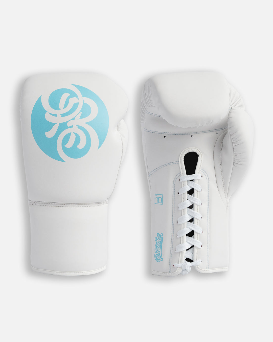 Powrbox Pinnacle Lace-up Gloves - Iceman (Matte White/ Ice Blue) 16oz