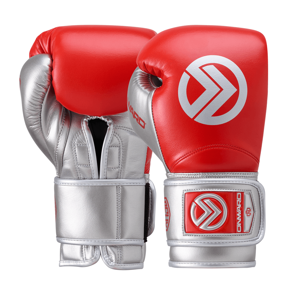 Red / Silver Onwards Deux Velcro Boxing Glove 120z