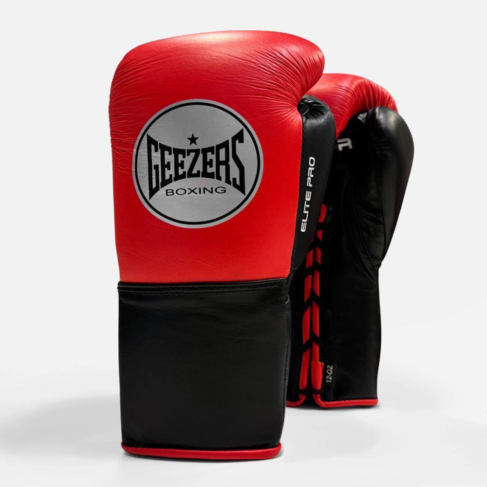 Geezers Elite Pro Training/Sparring Gloves 2.0 - Lace Spark Red/Black 16oz