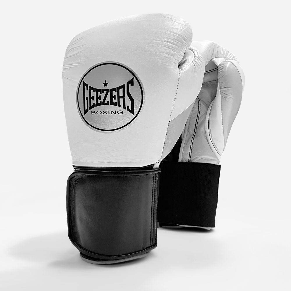 Geezers Halo Training/Sparring Boxing Gloves - Velcro White/Black/Grey 12oz