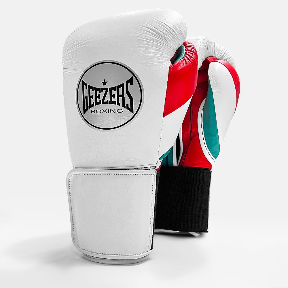 Geezers Halo Training/Sparring Boxing Gloves - Velcro White/Red/Green 12oz