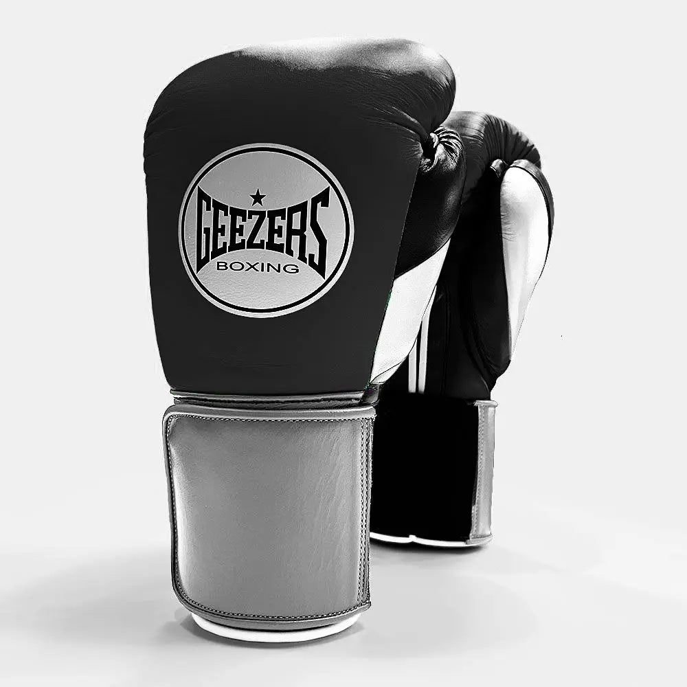 Geezers Halo Training/Sparring Boxing Gloves - Velcro Black/White/Grey 12oz